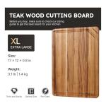 17'' Teak Wood Cutting Board for Kitchen Non Slip Charcuterie Board Serving Heavy Duty Non Toxic Wooden Chopping Board Thick Haus Edge Grain Wood, Knife Friendly Housewarming Gifts - FSC Certified