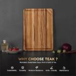 17'' Teak Wood Cutting Board for Kitchen Non Slip Charcuterie Board Serving Heavy Duty Non Toxic Wooden Chopping Board Thick Haus Edge Grain Wood, Knife Friendly Housewarming Gifts - FSC Certified