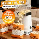 1200W Quick Popcorn Popper, ETL Certified Oil-Free Healthy Air Popper, 4.5-Quart Popcorn Maker for Movie Nights & Parties, White