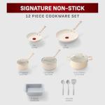 T-fal Signature Nonstick 12 Piece Cookware Set, Oven Safe Up to 350°F, Dishwasher Safe, Pots and Pans Set, Includes Frying Pans, Saucepan, Stockpot, Cooking Utensils, Cream