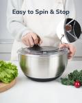 LokRoad Stainless Steel Salad Spinner, 5.3 Qt Large Lettuce & Vegetable Cleaner with Non-Slip Bottom, Quick Stop Button, Dishwasher Safe Fruit Washer, BPA-free, Black