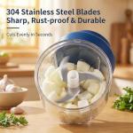 2026 New Electric Garlic Chopper, Mini Portable Veggie Chopper USB Charging Wireless Food Processor, Upgrade Electric Mini Garlic Chopper Set Wireless Veggie Grinder (Blue, 350ML)