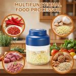 2026 New Electric Garlic Chopper, Mini Portable Veggie Chopper USB Charging Wireless Food Processor, Upgrade Electric Mini Garlic Chopper Set Wireless Veggie Grinder (Blue, 350ML)