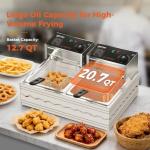 OSTBA Electric Deep Fryer with Basket, 20.7QT Large Commercial Deep Fryer, 3200W Stainless Steel Countertop Fryer with Adjustable Temperature 140–390℉, Removable Basket & Oil Tank