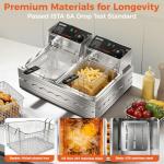 OSTBA Electric Deep Fryer with Basket, 20.7QT Large Commercial Deep Fryer, 3200W Stainless Steel Countertop Fryer with Adjustable Temperature 140–390℉, Removable Basket & Oil Tank