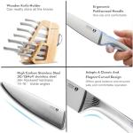 KINGSTONE Kitchen Knife Set with Block, 14 Pcs German Stainless Steel Knife Set with Built-in Sharpener, Dishwasher Safe Knife Block Set(natural, 14pcs)