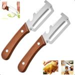 2-Pack Multifunctional Vegetable Peeler, 3 in 1 Kitchen Peeler with Wooden Handle, Grater & Bottle Opener for Potato, Carrot, Apple, Fruit & Vegetable