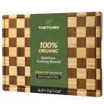 THETCHRY Bamboo Cutting Boards for Kitchen, Checkered Wooden Cutting Board with Juice Groove, Non Slip, Non Toxic Serving Tray, Thick Large Chopping Board Gift for Home Chef, 16.5” x 11.6” x 0.8”