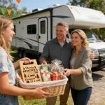 Happy Camper Bamboo Cutting Board for Rv CamperLovers, Small Camper Kitchen Essentials for Women Men, Camping Birthday Housewarming Gifts for Kitchen Decor, Making Memories One Campsite At a Time