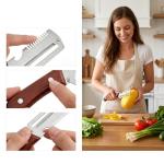 2-Pack Multifunctional Vegetable Peeler, 3 in 1 Kitchen Peeler with Wooden Handle, Grater & Bottle Opener for Potato, Carrot, Apple, Fruit & Vegetable