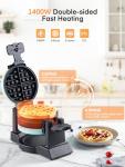 Waffle Maker, 1400W Double Belgian Waffle Iron 180° Flip, 8 Slices in 3 Mins, Rotating & Nonstick Plates, Anti-Scald, Removable Drip Tray Easy to Clean, Cool Touch Handle, Space-Saving (Mint Blue)