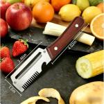2-Pack Multifunctional Vegetable Peeler, 3 in 1 Kitchen Peeler with Wooden Handle, Grater & Bottle Opener for Potato, Carrot, Apple, Fruit & Vegetable