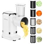 GVODE 5-in-1 Electric Cheese Grater and Vegetable Slicer – 700W Powerful Rotary Grater for the Kitchen with Multiple Attachments, White