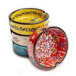 Ashtray Set for Indoor Outdoor Use Cigarette Ash Holder for Smokers Desktop Smoking Ash Tray - Home Office Decoration Hand-Paint Ceramic Cigar Ashtrays (4 Pcs - Red/Yellow/White/Green)