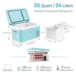 Megiu 12 Volt Car Refrigerator Dual Zone 25 Quart Portable Freezer 12V Fridge Compressor Cooler 12V/24V DC 110～240 Volt AC for Truck Van RV SUV and Home Use -18℃~+15℃ (Glass Door)