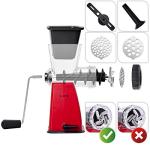 LHS Manual Meat Grinder with Stainless Steel Blades Heavy Duty Powerful Suction Base for Home Use Fast and Effortless for All Meats-Red