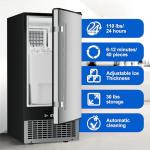15'' Commercial Under Counter Ice Maker 110 LbS/Day Stainless Steel Ice Machine Built-in Freestanding Ice Maker with 30 Lb Bin Auto-Cleaning 24H Timer Gravity Drainage for Commercial Home