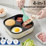 REXYHOME Electric Egg Pan Nonstick: No Stove Needed 900W Granite 4-Cup Omelette Pan with 2 Power Adjustable, Breakfast Non Stick Frying Pans Skillet for Eggs, Pancakes, Crepes, Plett and More