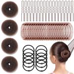 YINGFENG 134 Pcs Brown Hair Bun Maker Kit for Kids Small - 4 Hair Donuts for Buns, 20 Hair Nets for Buns, 100 U Shaped Bobby Pins, 10 Hair Bands, for Girls, Ballet Dance, Hair Accessories for Women