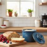 Jersinwei French Butter Dish, Butter Crock for Counter with Water Line, Ceramic Butter Keeper for Spreadable Butter - Chrismas Gift Home Kitchen Decor - Reactive Glaze Collection - Blue