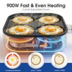 REXYHOME Electric Egg Pan Nonstick: No Stove Needed 900W Granite 4-Cup Omelette Pan with 2 Power Adjustable, Breakfast Non Stick Frying Pans Skillet for Eggs, Pancakes, Crepes, Plett and More