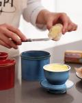 Jersinwei French Butter Dish, Butter Crock for Counter with Water Line, Ceramic Butter Keeper for Spreadable Butter - Chrismas Gift Home Kitchen Decor - Reactive Glaze Collection - Blue
