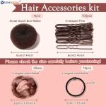 YINGFENG 134 Pcs Brown Hair Bun Maker Kit for Kids Small - 4 Hair Donuts for Buns, 20 Hair Nets for Buns, 100 U Shaped Bobby Pins, 10 Hair Bands, for Girls, Ballet Dance, Hair Accessories for Women