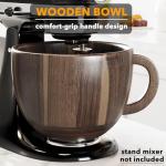 SpaceAid Wooden Bowl with Handle, Kitchen Space Aid Acacia Wood Mixing Bowls Holder for Stand Mixer, Compatible with 4.5 & 5 QT Tilt-Head Models Kitchen, Light Wood