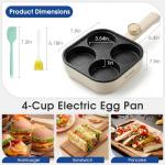 REXYHOME Electric Egg Pan Nonstick: No Stove Needed 900W Granite 4-Cup Omelette Pan with 2 Power Adjustable, Breakfast Non Stick Frying Pans Skillet for Eggs, Pancakes, Crepes, Plett and More