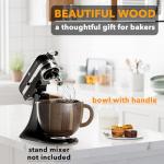 SpaceAid Wooden Bowl with Handle, Kitchen Space Aid Acacia Wood Mixing Bowls Holder for Stand Mixer, Compatible with 4.5 & 5 QT Tilt-Head Models Kitchen, Light Wood