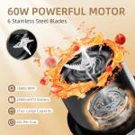 Personal Blender for Shakes and Smoothies with 6 Blades, 21oz(600ml) Personal Size Juicer USB-C Rechargeable with Straw Brush&Lid, for Home, Gym, Travel, Kitchen (Black)