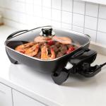 I-Keukenn 12" Ceramic Nonstick Electric Skillet with Tempered Vented Glass Lid, Scratch-Resistant Surface, Cool-Touch Handles, Removable Easy-to-Clean Design, 1200W, Sleek Black