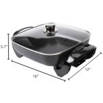 I-Keukenn 12" Ceramic Nonstick Electric Skillet with Tempered Vented Glass Lid, Scratch-Resistant Surface, Cool-Touch Handles, Removable Easy-to-Clean Design, 1200W, Sleek Black