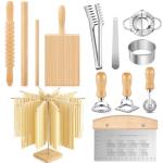 Tioncy 13 Pcs Pasta Making Tool Include Stainless Steel Pasta Drying Rack Gnocchi Board with Roller Ravioli Rolling Pin Pasta Tong Dough Scraper Ravioli Stamp Empanadas Press Mold Maker for Kitchen