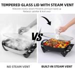 I-Keukenn 12" Ceramic Nonstick Electric Skillet with Tempered Vented Glass Lid, Scratch-Resistant Surface, Cool-Touch Handles, Removable Easy-to-Clean Design, 1200W, Sleek Black