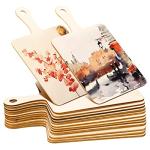 Oomcu 12 PCS Wooden Mini Cutting Board with Handle,Rectangle Unfinished Wood Craft Paddle Serving Tray Chopping Board Cutout for DIY Thanksgiving Christmas Home Kitchen Fruit Decor (9.1 x 5.5 Inch)
