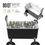 VINGLI 80 Quart Wagon Rolling Cooler Ice Chest, w/Long Handle and 10" Wheels, Portable Beach Patio Party Bar Cold Drink Beverage, Outdoor Park Cart on Wheels (Black-Wagon)