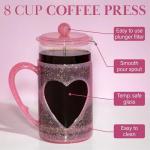 Paris Hilton 8-Cup French Press Coffee Maker, Durable Borosilicate Glass with Stainless Steel Filter, Heat-Resistant Design for Daily Use, 34-Ounce, Pink