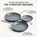 GreenPan Lima Hard Anodized 8" 10" & 12" Frying Pan Skillet Set, Ceramic Nonstick, PFAS-Free Nontoxic Pots & Pans, Oven & Broiler Safe, Stainless Steel Handles, Cookware for Eggs & Omelet, Gray