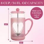 Paris Hilton 8-Cup French Press Coffee Maker, Durable Borosilicate Glass with Stainless Steel Filter, Heat-Resistant Design for Daily Use, 34-Ounce, Pink
