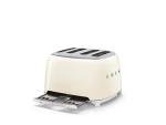 SMEG 4 Slice Toaster TSF03, Retro Stainless-Steel Toaster with Wide Slots for Bagels, 6 Browning Levels, Defrost Reheat Bagel Functions, Dual Controls, Crumb Trays, 1800W - TSF03CRUS - Cream