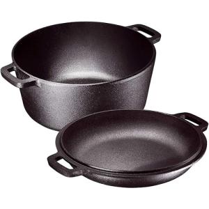 Bruntmor 2-in-1 Pre-Seasoned Cast Iron Dutch Oven