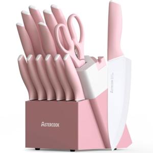 Astercook 15-Piece Kitchen Knife Set with Block