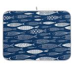 Navy Blue Fish Design Absorbent Dish Drying Mat