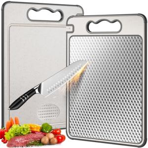 Double-Sided Stainless Steel & Wheat Straw Cutting Board