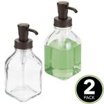mDesign Square Glass Soap Dispenser Pump - 2 Pack