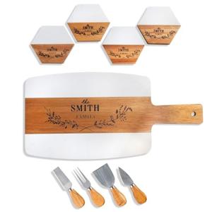 Custom Acacia Cutting Board and Coasters Set