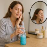 Sky Blue Refillable Glass Soap Dispenser with Pump