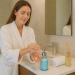 Sky Blue Refillable Glass Soap Dispenser with Pump