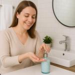 Sky Blue Refillable Glass Soap Dispenser with Pump